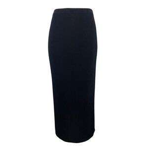 West End Black Midi Pencil Skirt With Side Slit Elastic Waist Slim Fit Size S